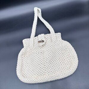 Vintage Purse Shoulder Bag Cream Off White Handmade Crocheted Boho Nautical